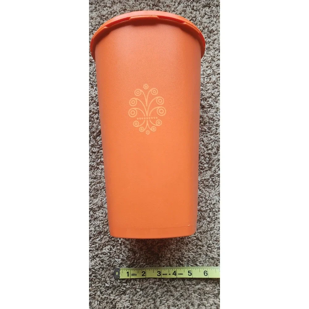 Vintage‎ 70s Retro Tupperware Orange Servalier Canister 1222-8 Sunburst Lid